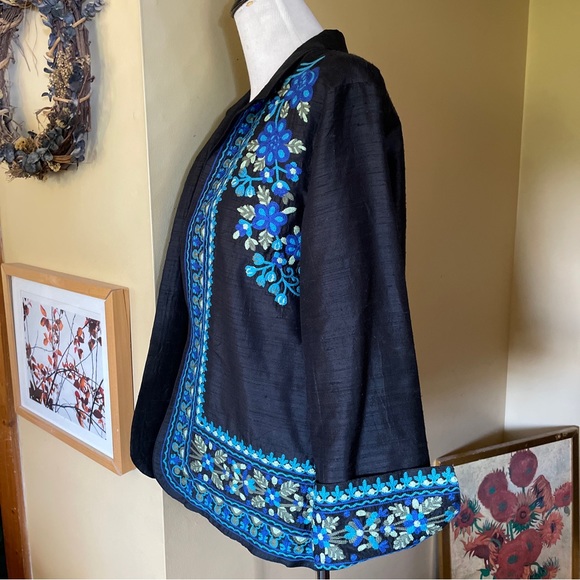 NORM THOMPSON sz Medium Heavy Embroidered Jacket Blazer 100% Raw Silk $138 NWT - Picture 5 of 16